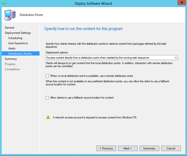 SCCM software Center. Deploy. Distribution point properties. Generic point. Allowed clients